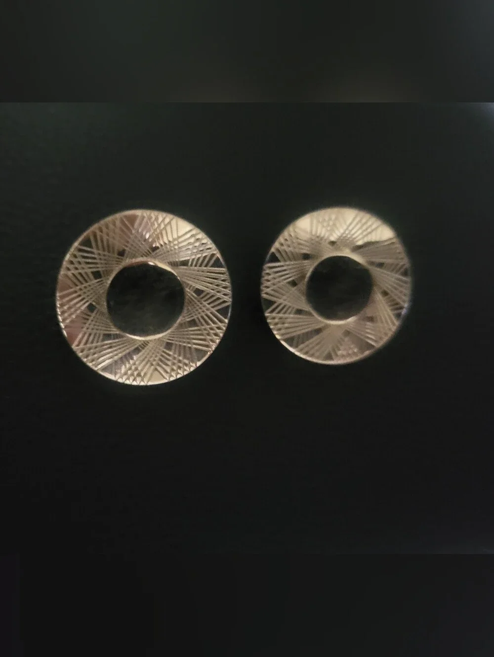 Vintage Signed MARINO Silver Tone Sunburst Disc Clip On Earrings Mid-Century